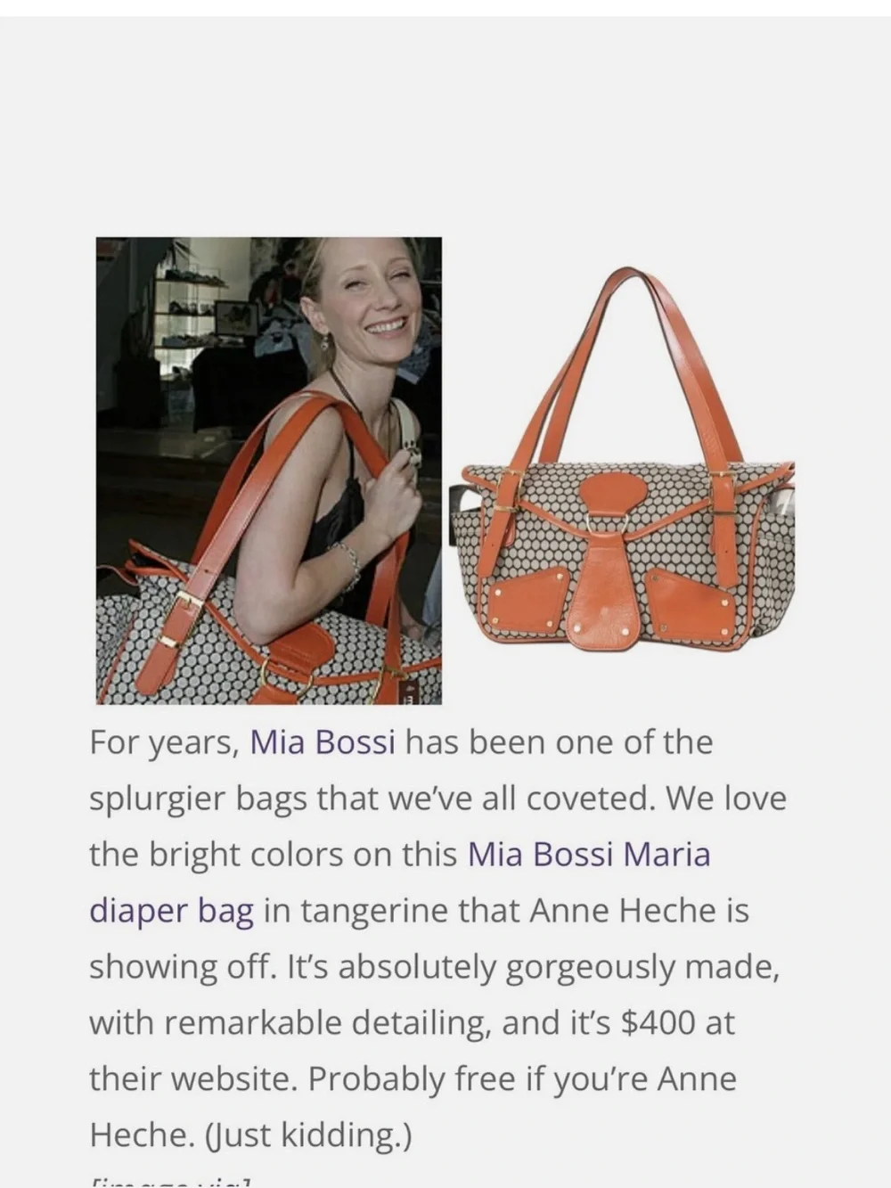 Mia Bossi Neutral Pattern Diaper Bag/Tote with Orange Accents